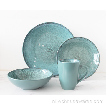 16pc groen reactief geglazuurde keramische steengoed servies sets